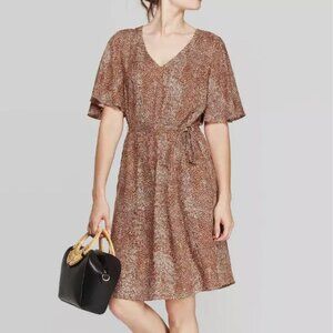 A New Day Belted V-neck Giraffe Print Flutter Sleeve Wrap Dress – Size XL